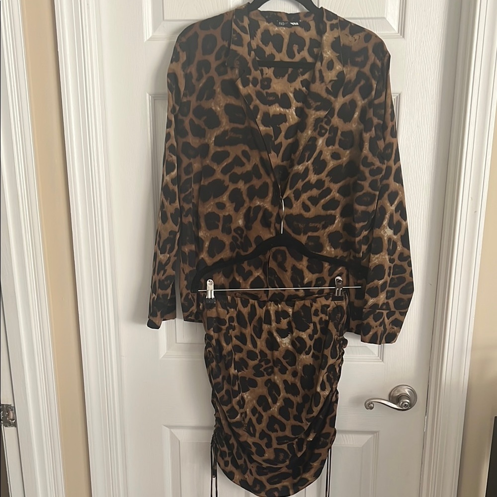 Animal Print 2-Piece (Skirt & Blouse) in Brown and Black